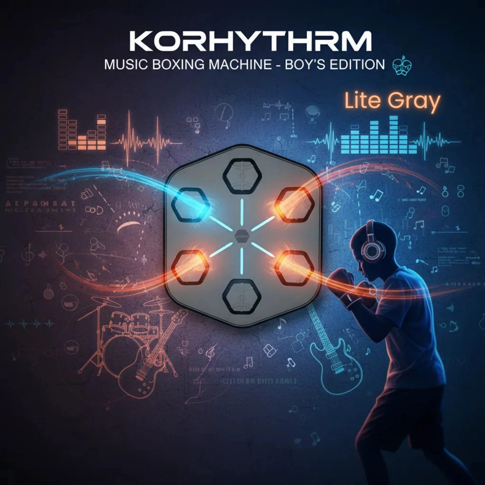 Grey Lite edition smart boxing target for boys, a cool and compact electronic punching machine ideal for children's reaction training and energy release.